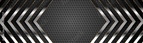 Metallic arrows on dark perforated background vector banner design