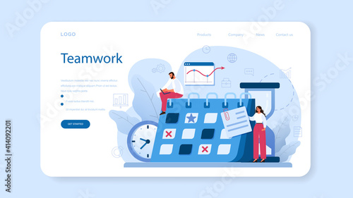 Time management web banner or landing page. Business people work