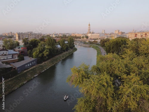 Aerial photo of the Lopan River in Kharkiv