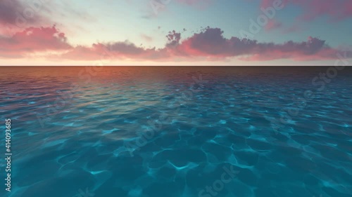 Beautiful tranquil natural vacation seascape with scenic ocean waves in tropical environment, deep clear transparent pure blue water background. A summer travel in paradise, peaceful 3D render