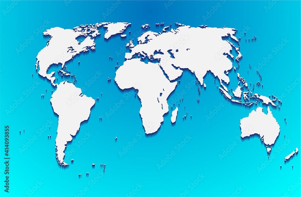 Map of the world. Reflection of the contours of the earth's surface in the world ocean. Vector illustration of the contours of the earth on a blue background of the world ocean. Poster banner.