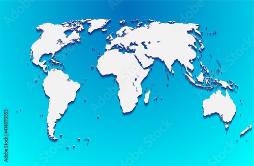Map of the world. Reflection of the contours of the earth s surface in the world ocean. Vector illustration of the contours of the earth on a blue background of the world ocean. Poster banner.