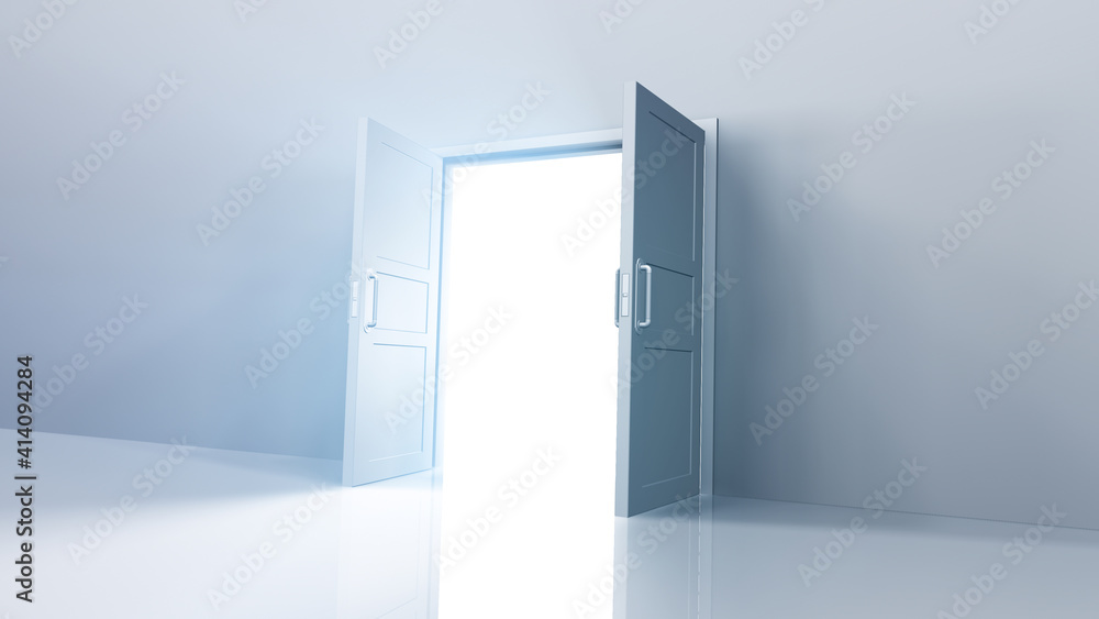 Door Opening to the brilliant Future, way to Heaven and Success. 3D illustration. Door Opening to the brilliant Future, way to Heaven and Success. 3D illustration.
