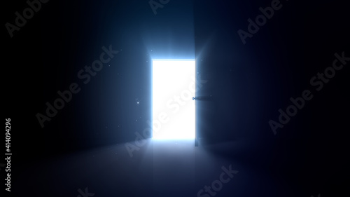 Door Opening to the brilliant Future, way to Heaven and Success. 3D illustration.