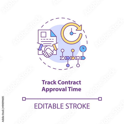 Track contract approval time concept icon. Efficient contract management tips. Stage and status tracking idea thin line illustration. Vector isolated outline RGB color drawing. Editable stroke