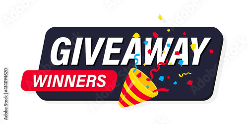 Exploding festive Popper with modern typography lettering Giveaway. Giveaway, enter to win. Party Popper with confetti. Gift concept for winners. Social media post template for promotion design photo