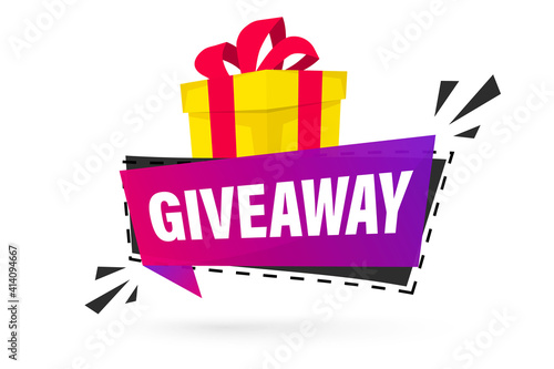 Giveaway, enter to win. Social media post template for promotion design or website banner. Win a prize giveaway. Gift box with modern typography lettering Giveaway. Giveaway gift concept for winners