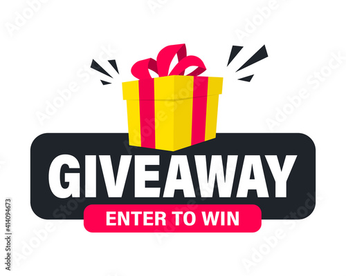 Giveaway, enter to win. Social media post template for promotion design or website banner. Win a prize giveaway. Gift box with modern typography lettering Giveaway. Giveaway gift concept for winners photo