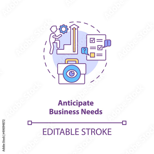 Anticipate business needs concept icon. Efficient contract management tips. Needs of current customers idea thin line illustration. Vector isolated outline RGB color drawing. Editable stroke