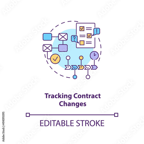 Tracking contract changes concept icon. Contract management software functions. Contract administrator idea thin line illustration. Vector isolated outline RGB color drawing. Editable stroke