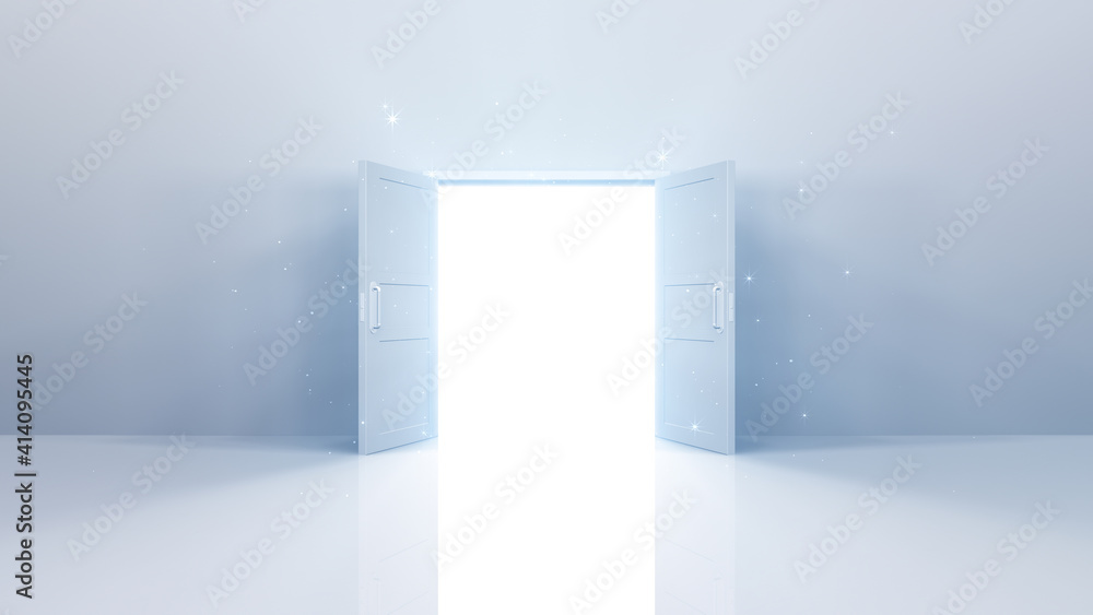 Door Opening to the brilliant Future, way to Heaven and Success. 3D illustration Door Opening to the brilliant Future, way to Heaven and Success. 3D illustration