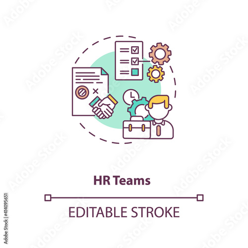 HR teams concept icon. Contract management software users. Contract management in companies processes idea thin line illustration. Vector isolated outline RGB color drawing. Editable stroke