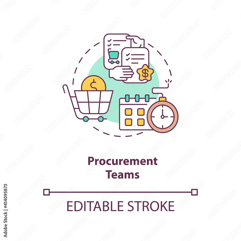 Procurement teams concept icon. Contract management software users. Provide services to project participants idea thin line illustration. Vector isolated outline RGB color drawing. Editable stroke