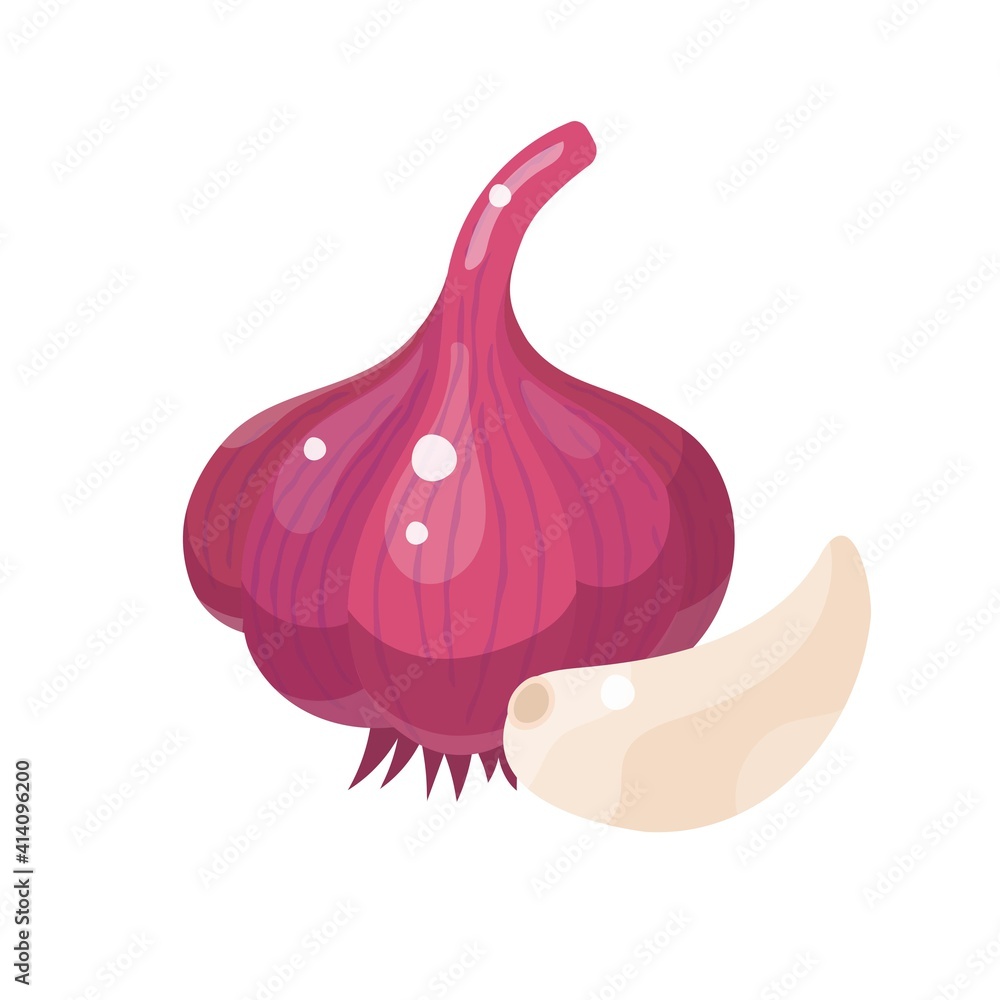 Cartoon garlic isolated on white background. Vegetable from the garden. Organic food. Vector illustration