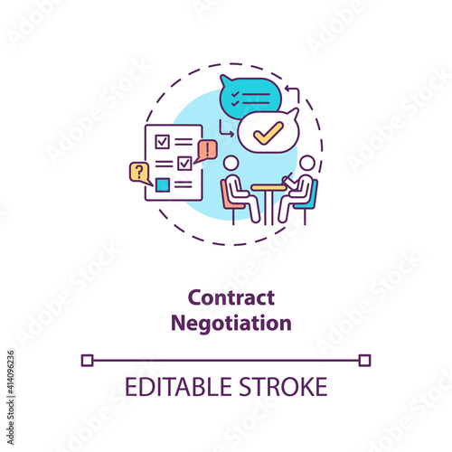 Contract negotiation concept icon. Contract lifecycle steps. Process of coming to agreement on special terms idea thin line illustration. Vector isolated outline RGB color drawing. Editable stroke