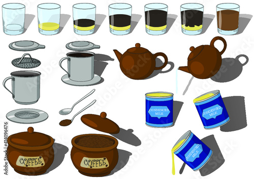 vietnamese coffee step by step making vector illusration