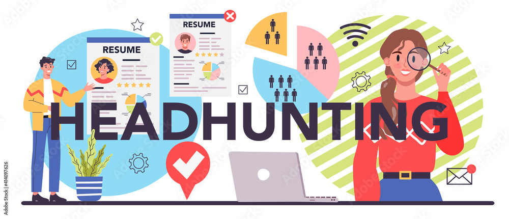 Headhunting typographic header. Idea of business recruitment Headhunting typographic header. Idea of business recruitment