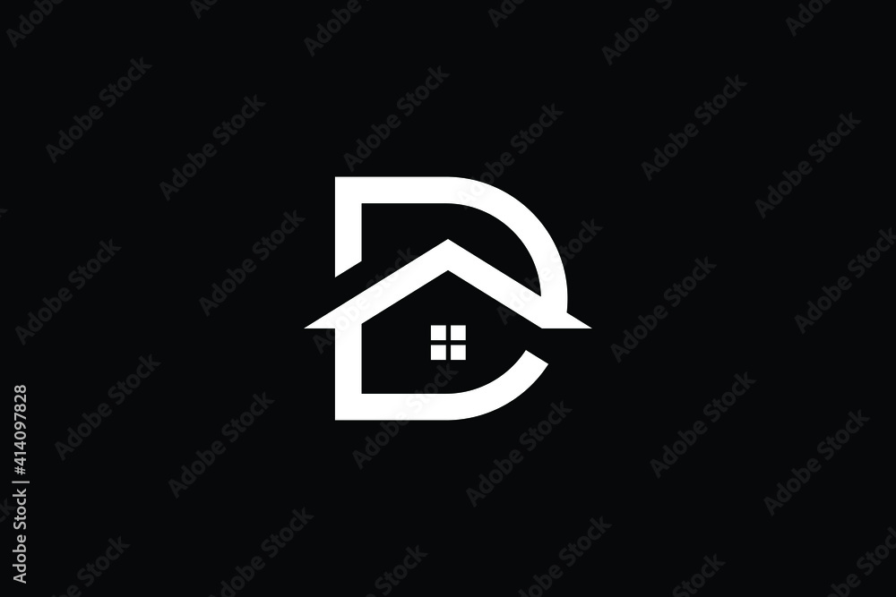 Logo design of D DD in vector for construction, home, real estate, building, property. creative elegant Monogram. Premium Business home logo icon. White color on black background - obrazy, fototapety, plakaty 