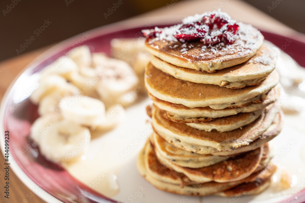 stack of pancakes with berries banana stack of pancakes with berries banana