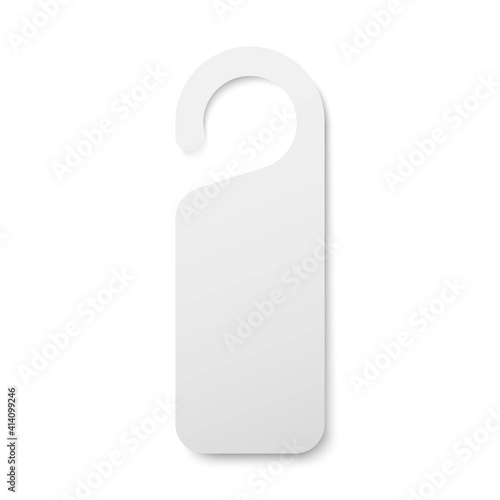 Realistic private door tag. Plastic paper door handle lock hangers. Empty blank mock up. Do Not Disturb. Template design for room in hotel, hostel, resort, home.