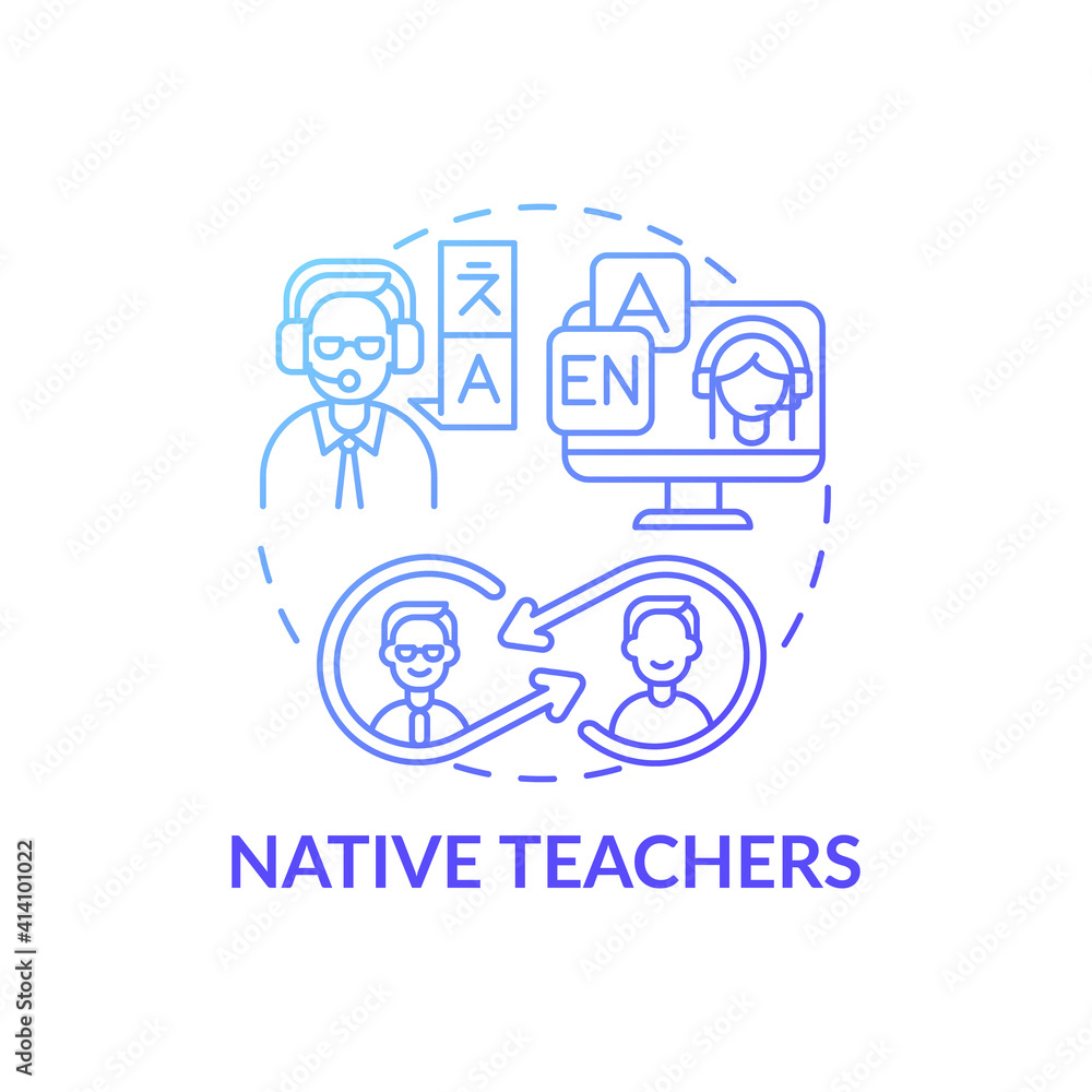 Native teachers concept icon. Online language courses idea thin line illustration. Understanding country culture. Easily grammatical errors detection. Vector isolated outline RGB color drawing Native teachers concept icon. Online language courses idea thin line illustration. Understanding country culture. Easily grammatical errors detection. Vector isolated outline RGB color drawing