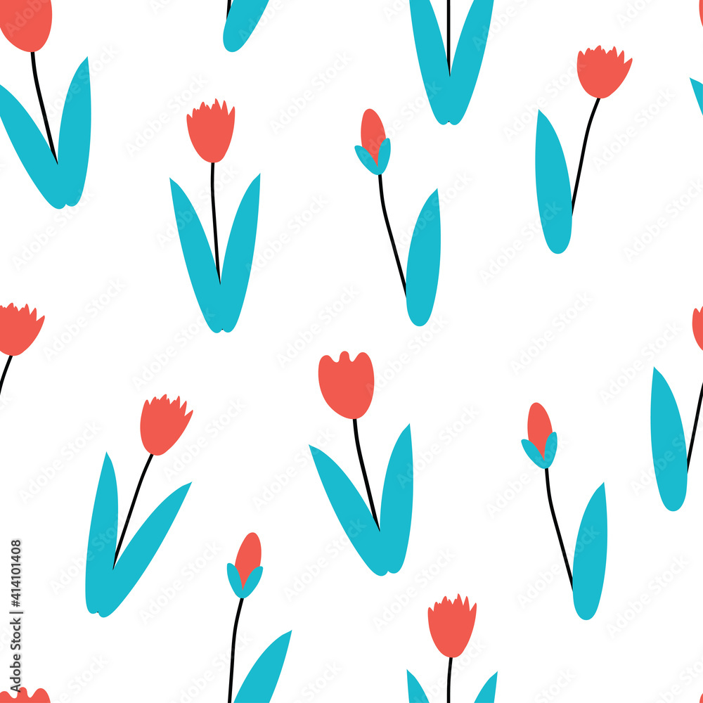 Seamless pattern with cute cartoon tulip flower for fabric print, textile, gift wrapping paper. colorful vector for kids, flat style