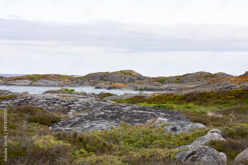 Summertime view  over small granite islands at Turku archupelago, Finland