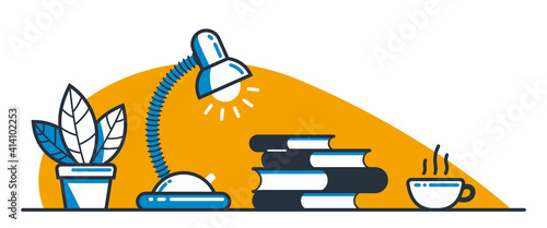 Library theme self-education vector concept flat illustration isolated over white, empty chair for intellectual worker analytics, education theme studying, college or university student.
