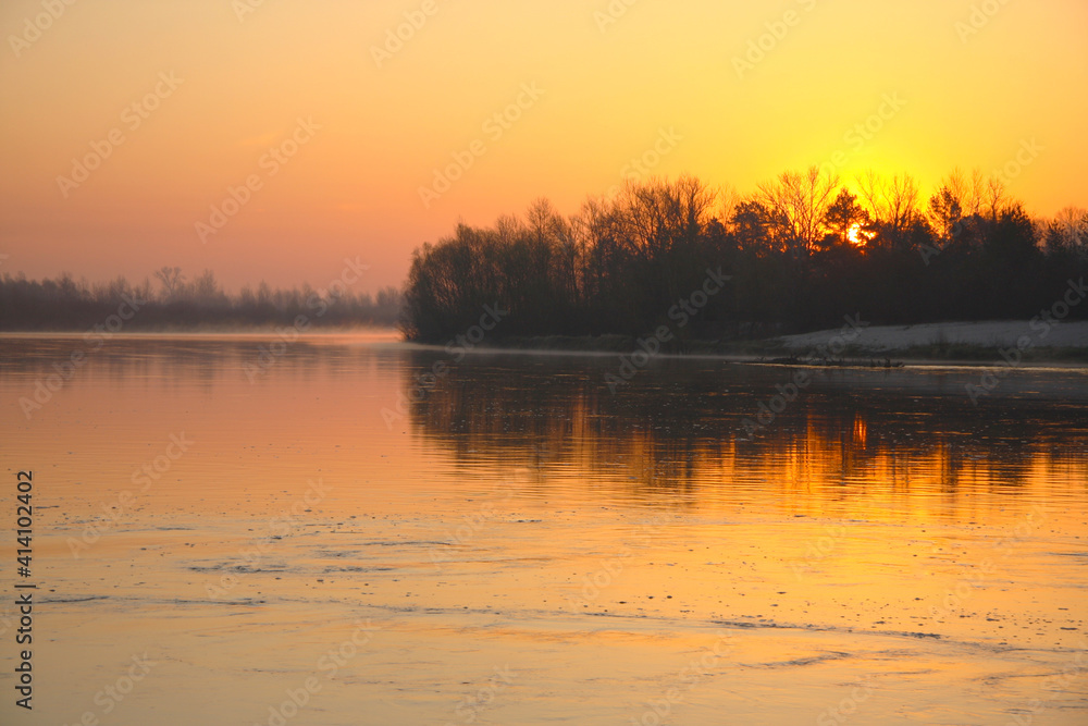 spring river at sunrise