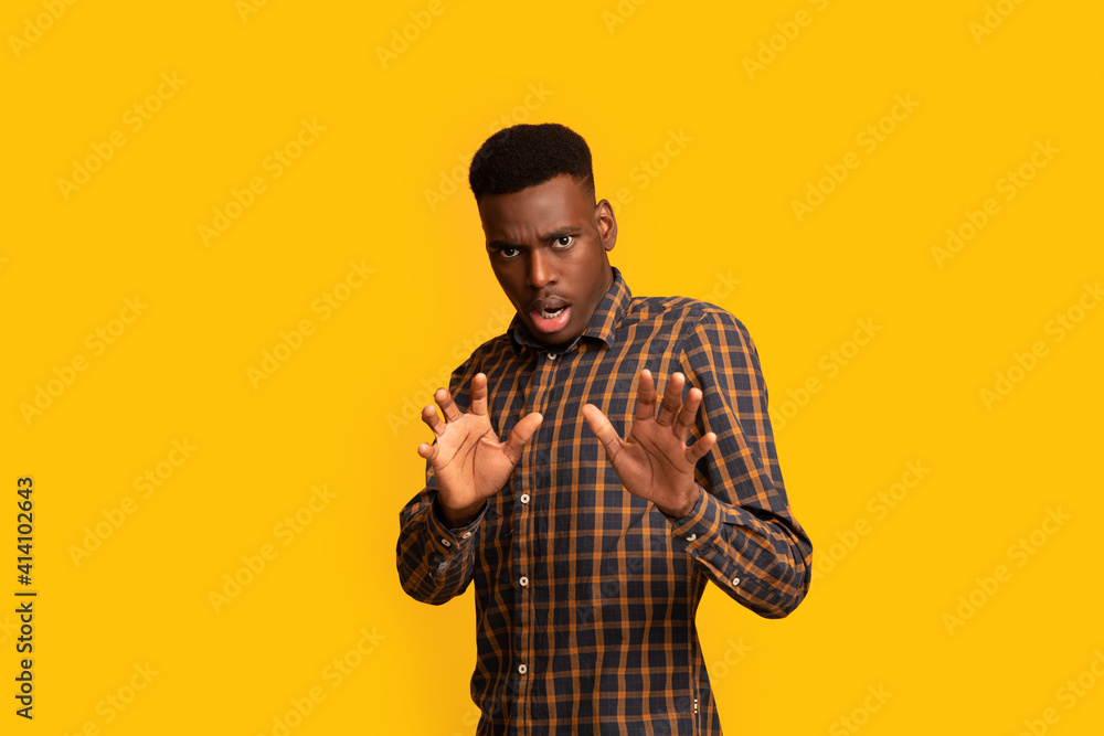 Oh No. Disgusted African American Guy Showing Refuse Gesture With Hands Oh No. Disgusted African American Guy Showing Refuse Gesture With Hands