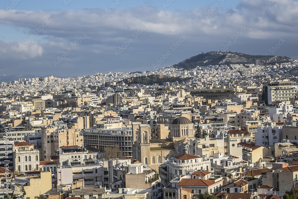 Panoramic view over the old town of Athens from Acropolis hill. Athens, Greece.