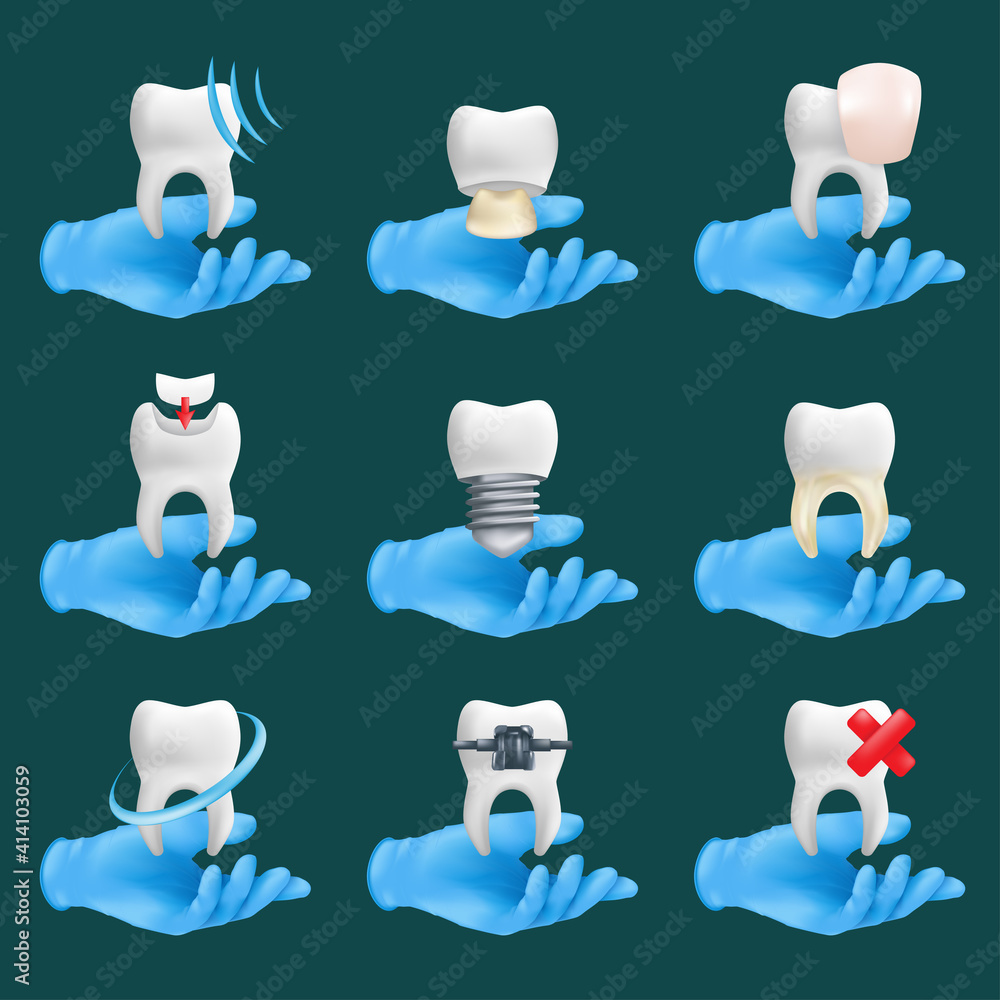 Dental icons vector set with different elements for various website ...