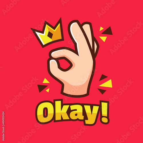 cartoon OK hand sign with crown