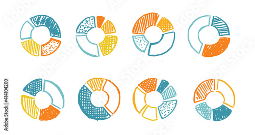 Set hand drawn pie diagrams icons. Vector