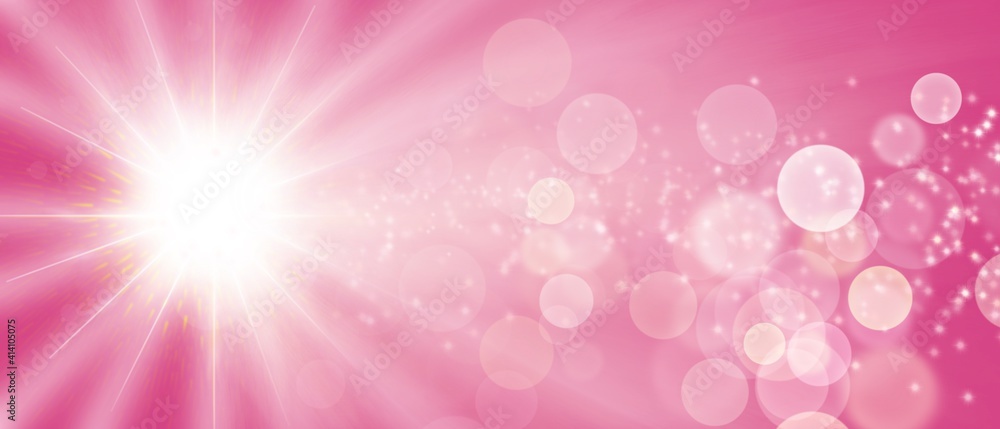 Web banner sfondo rosa pastello con sole raggiante, stelle luminose e bokeh  colorate Stock Illustration | Adobe Stock