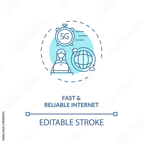 Fast and reliable internet concept icon.New normal idea thin line illustration. Business travel during covid. Infrastructure improvement. Vector isolated outline RGB color drawing. Editable stroke
