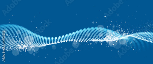 Abstract wave flow of runny dotted particles vector abstract background, technology and science big data flow, nanotechnology, connection information tech design.