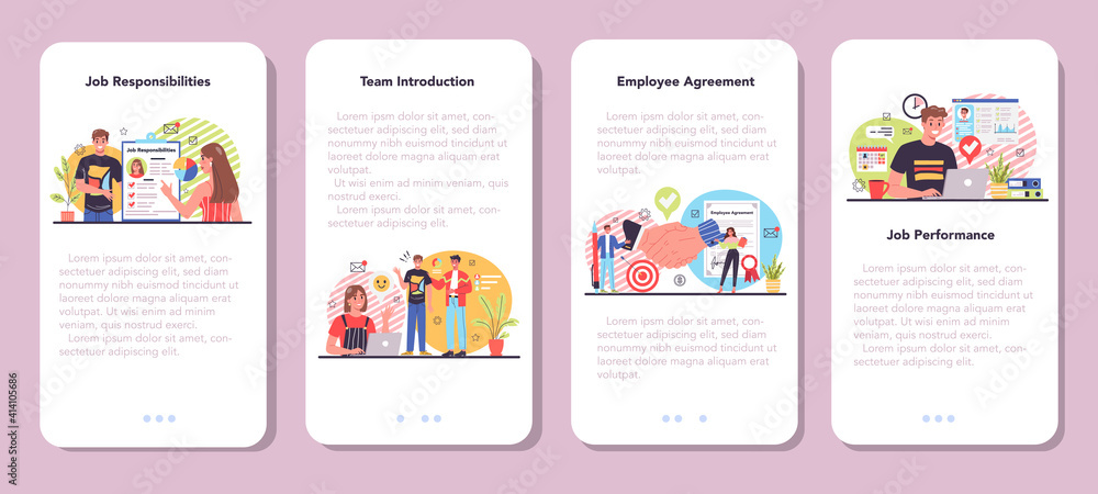 Worker responsibilities mobile application banner set. Personnel management Worker responsibilities mobile application banner set. Personnel management