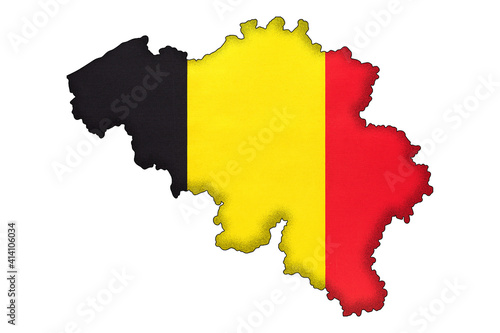 Belgium border silhouette with national flag. Contour country on geography map.