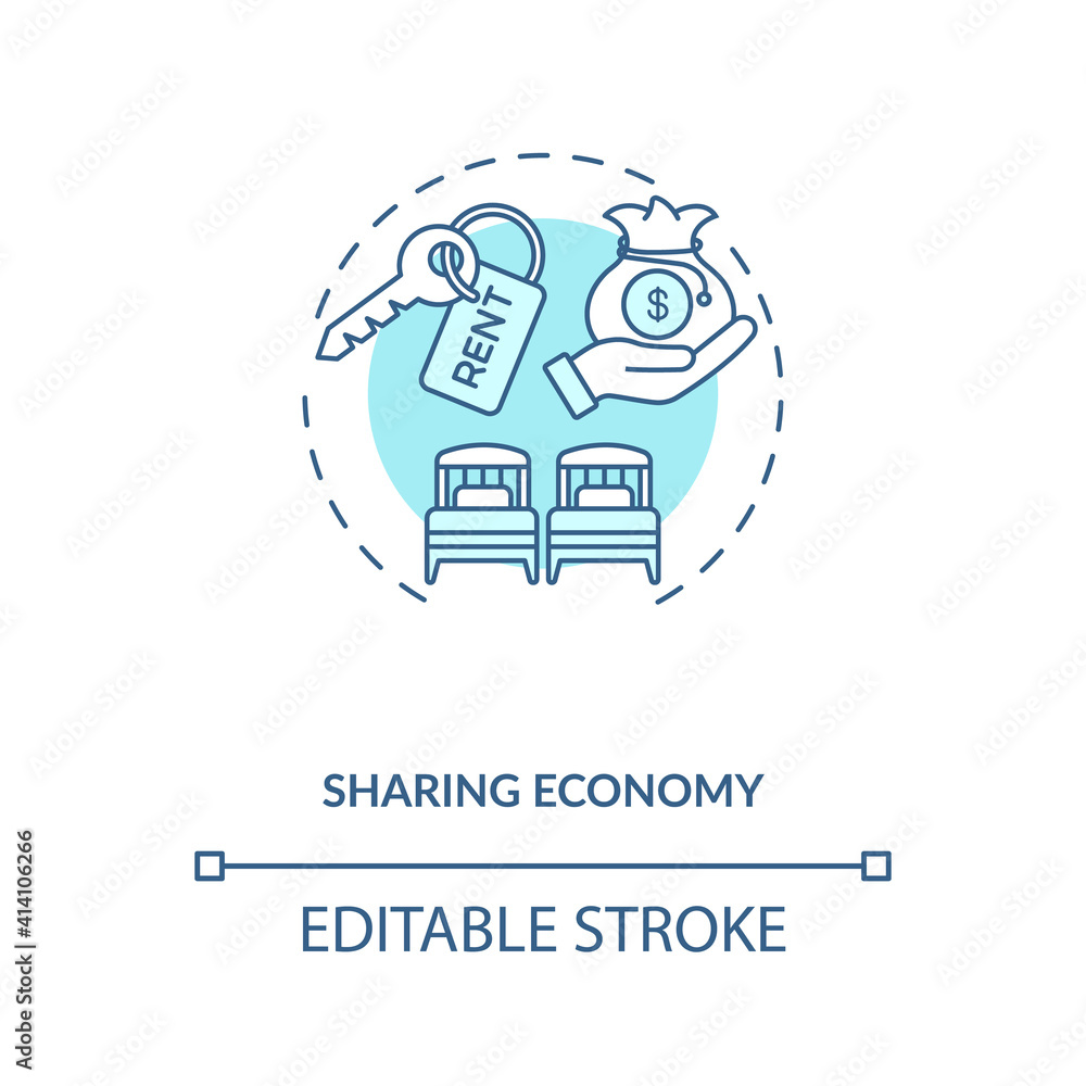 Sharing economy concept icon. Business travel during covid 19 pandemic idea thin line illustration. Tourism industry and service optimize. Vector isolated outline RGB color drawing. Editable stroke