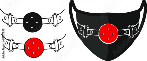 comic print for a medical mask in the form of a BDSM mouth gag