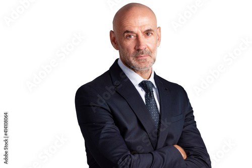 Senior businessman portrait while standing at isolated background