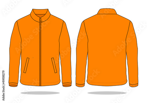 Blank Orange Jacket Template Vector.Front and Back View.