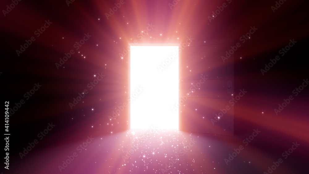 Door Opening to the brilliant Future, way to Heaven and Success. 3D illustration. Door Opening to the brilliant Future, way to Heaven and Success. 3D illustration.