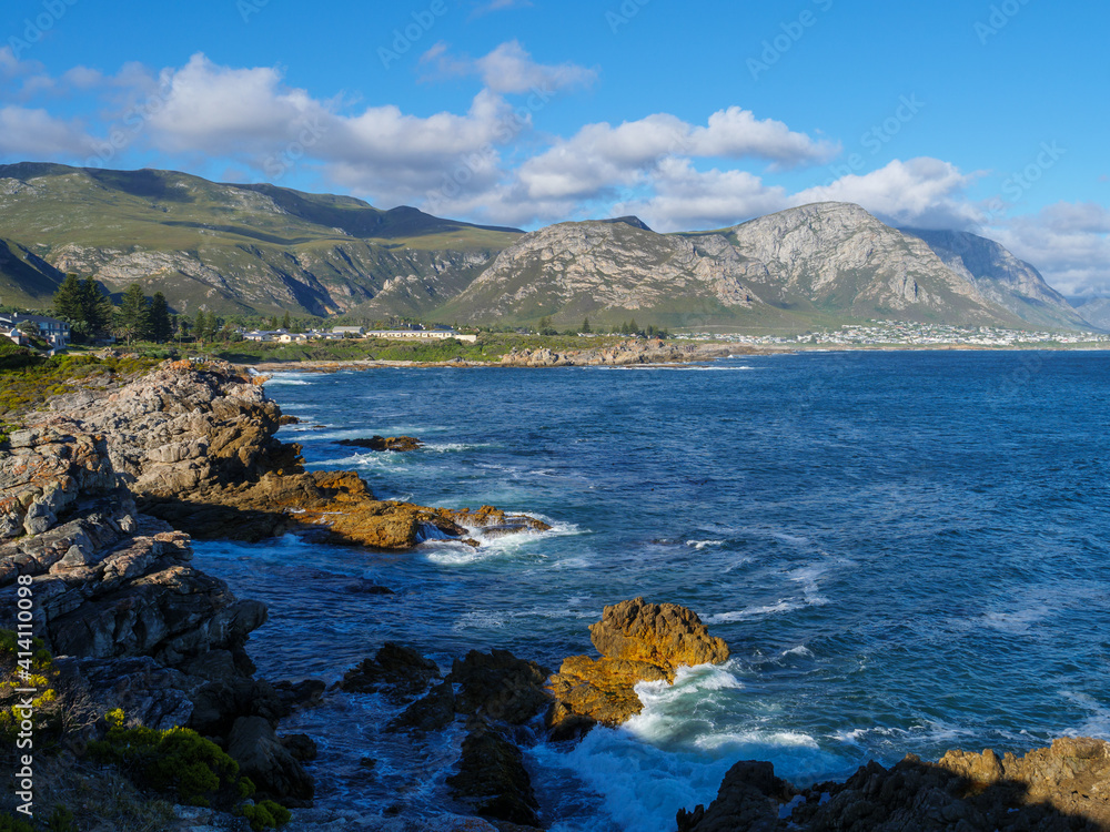 View from Roman Rock towards Grotto Beach with the Kleinrivier Mountains in the background. Hermanus. Whale Coast. Overberg. Western Cape. South Africa