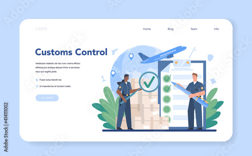 Customs officer web banner or landing page. Passport control at the airport.