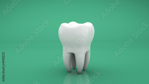 Fotografie White Tooth on a green background. 3d render