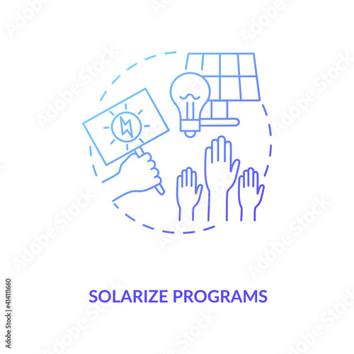 Solar photovoltaic group-purchasing program concept icon. Sale electricity to buyer idea thin line illustration. Electric vehicle charging stations. Vector isolated outline RGB color drawing