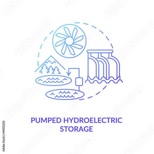 Storing energy of grid at transmission stage concept icon. Water-power plant idea thin line illustration. Complex of generators and pumps. Vector isolated outline RGB color drawing
