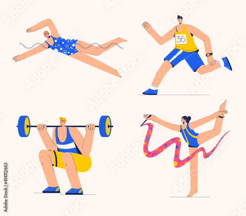Athletics and weightlifting people set